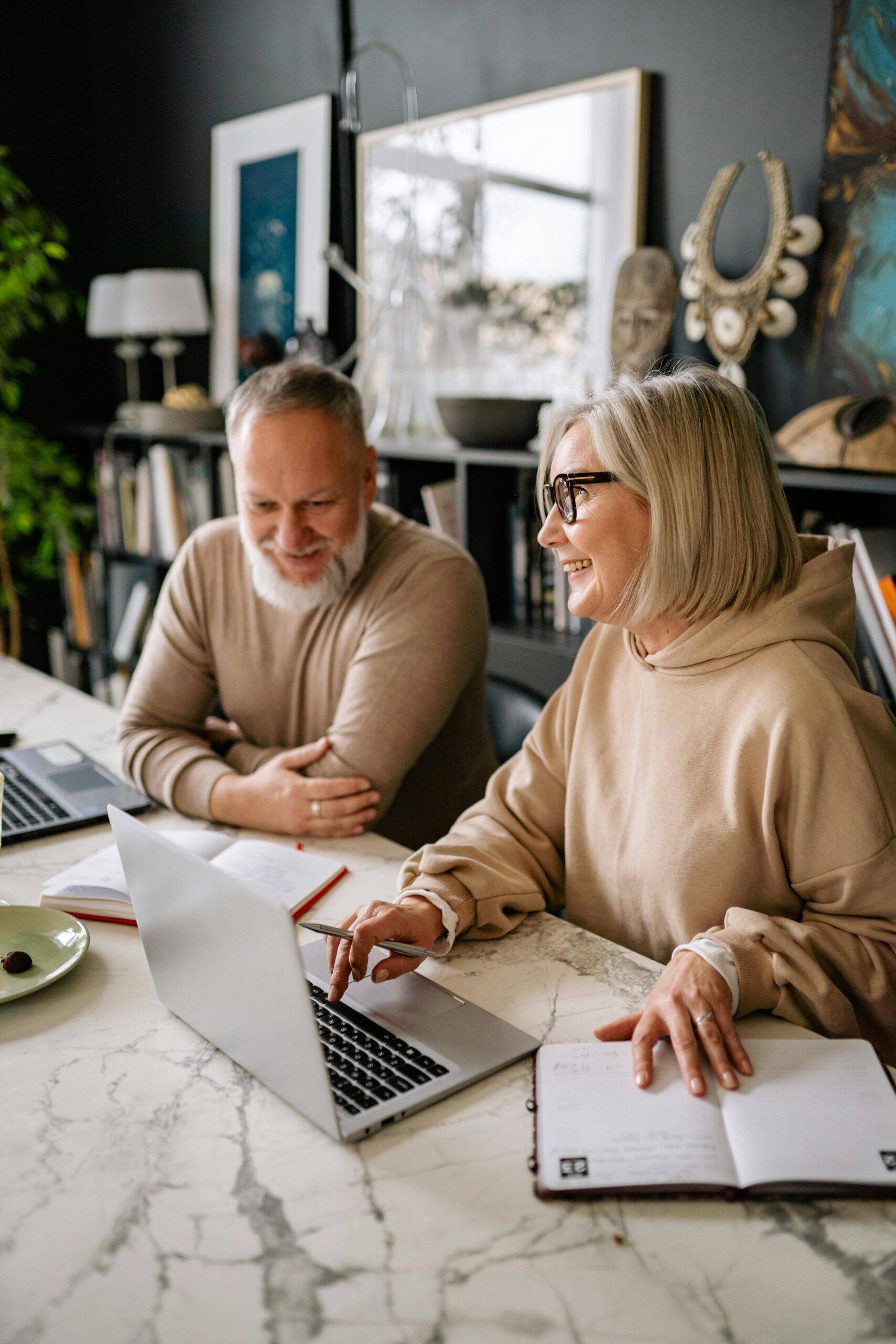 Senior consumers at computer